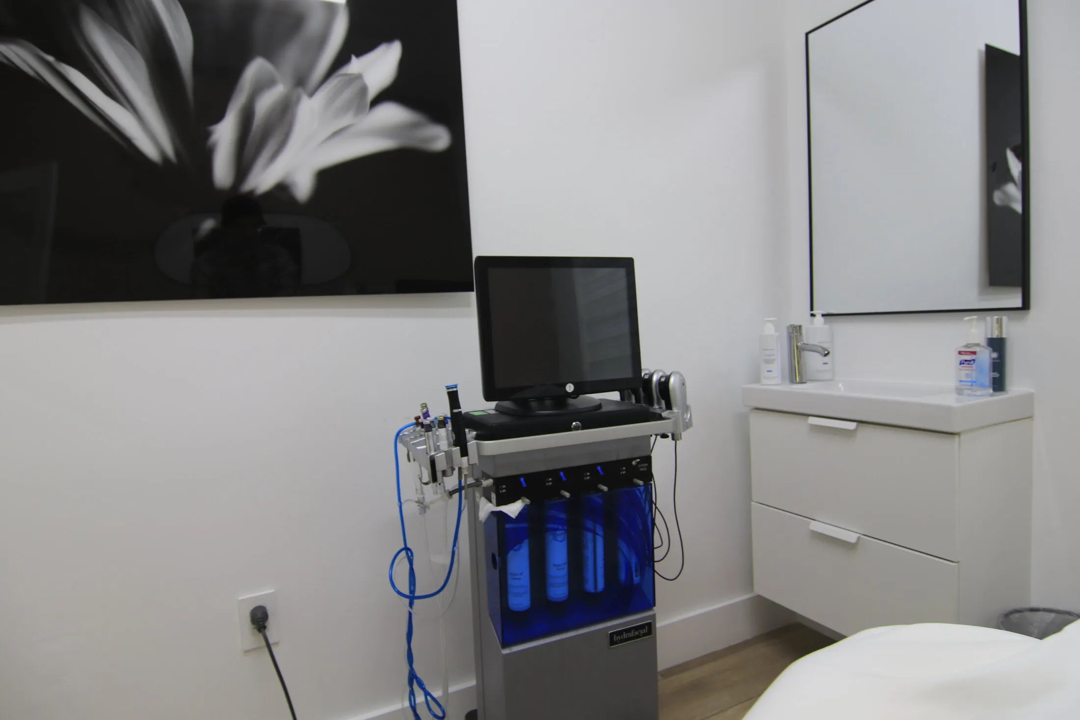 HydraFacial tower in a treatment room at Miami Skin Spa in Brickell, Miami