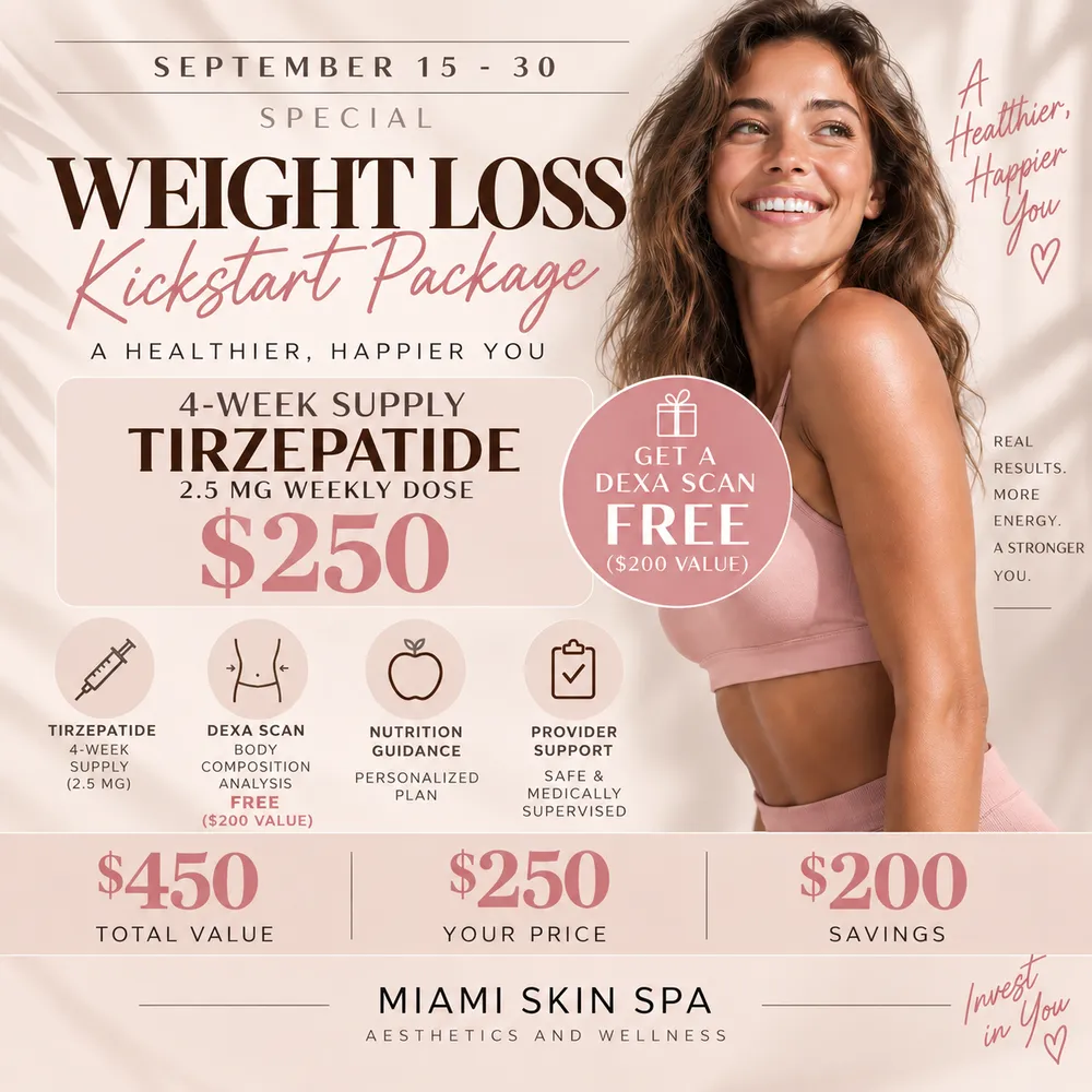 September Weight Loss Kickstart special — 4-week tirzepatide supply for $250 with a free DEXA scan